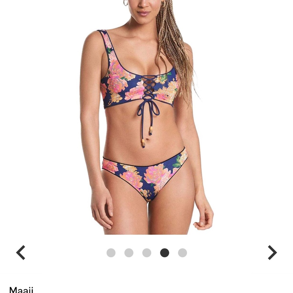 Maaji Floral Bikini Set - Navy and Pink Top + Bottom